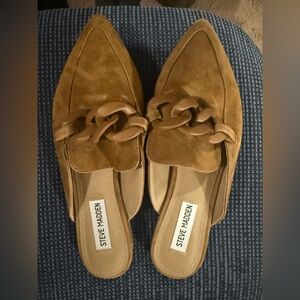 Steve Madden Brown Suede Mules with Chain Detail